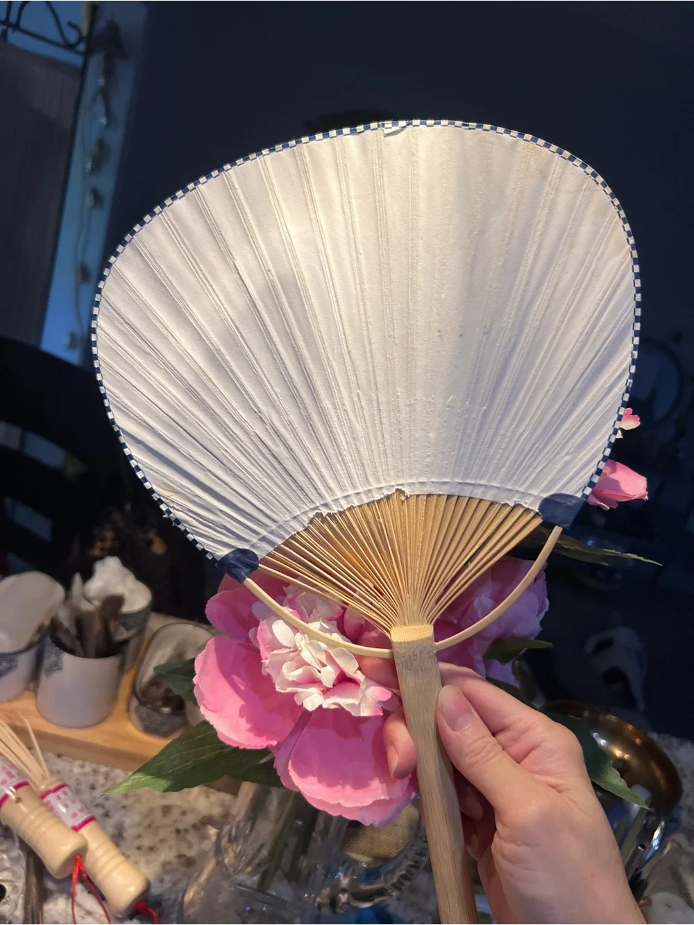 Traditional Blue Wave Hand Fan - Unbranded